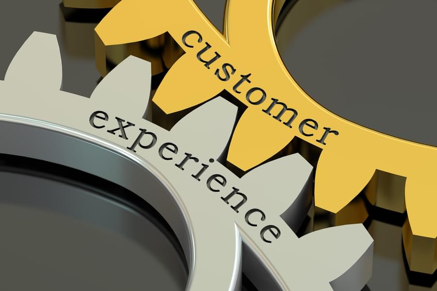 2 gears labeled customer, experience